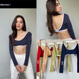 💫New💫(พร้อมส่ง)Crop Style Ladii เสื้อครอปแขนยาวตัดขอบทูโทน