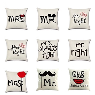 ปลอกหมอนผ้าลินิน ทรงสี่เหลี่ยม ลายตัวอักษร MR MRS มีซิป 45×45 ซม. สําหรับตกแต่งบ้าน โซฟา วันวาเลนไทน์ JR