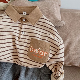 【 Babycat 】 พร้อมส่ง ขายดี เสื้อยืดแขนยาว ลายทาง สีขาวดํา สไตล์เกาหลี ญี่ปุ่น สําหรับเด็กผู้ชาย