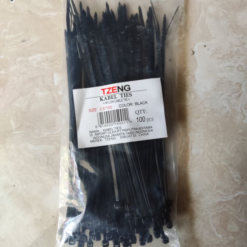 100 ชิ้น Nylon Cable Tie Kabel Ties Tali Sigma 2.5 X 150 สีดํา
