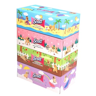 กระดาษเช็ดหน้า สก๊อตต์   115 แผ่น แพ็ค 4 กล่อง กระดาษทิชชู Facial tissue Scott 115 sheets, pack of 4 boxes