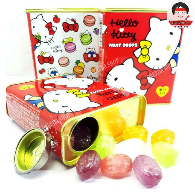 Sakuma Hello Kitty FRUIT DROPS คิตตี้ ลูกอม รสผลไม้รวม 8รส บรรจุกระป๋องโลหะ ลายคิตตี้  (75กรัม) ลูกอมญี่ปุ่น กระป๋อง