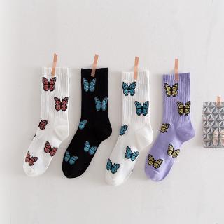 Elastic Butterfly Women Crew Socks High Quality New Trend Cotton Female Black Long Socks Girls Fashion Athletic Skateboard Socks