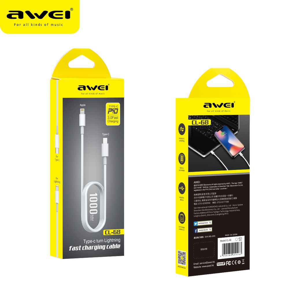 AWEI PD 5A CABLE 1METER CL68 สําหรับ FAST CHARING และ DUABILITY ยาว