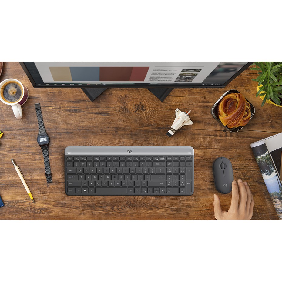 LOGITECH MK470 SLIM COMBO (คีย์ไทย-อังกฤษ)  - Graphite- Offwhite - Rose