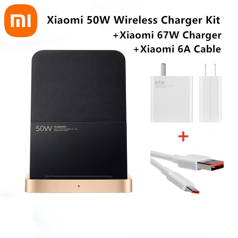 Xiaomi 50W Wireless Charger แนวตั้ง Air Cooling พร้อมเครื่องชาร์จ 67W 6A Type-c สายชาร์จเร็วสําหรับ 