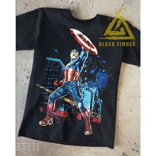 BT 111 Captain A America Steve เสื้อยืด สีดำ BT Black Timber T-Shirt ผ้าคอตตอน สกรีนลายแน่น S M L XL XXL