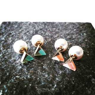 Premium Import Classy Pearl Opal Triangle Earrings : ต่างหู ตุ้มหู โอปอล มุก พรีเมียม นำเข้า น่ารัก