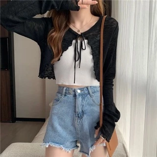 Vogue​🌟​พร้อมส่ง​🌟​เสื้อคลุมไหมพรมซีทรู ดีเทลปลายหยัก ผ้าบางใส่สบาย (Q605)​ -C