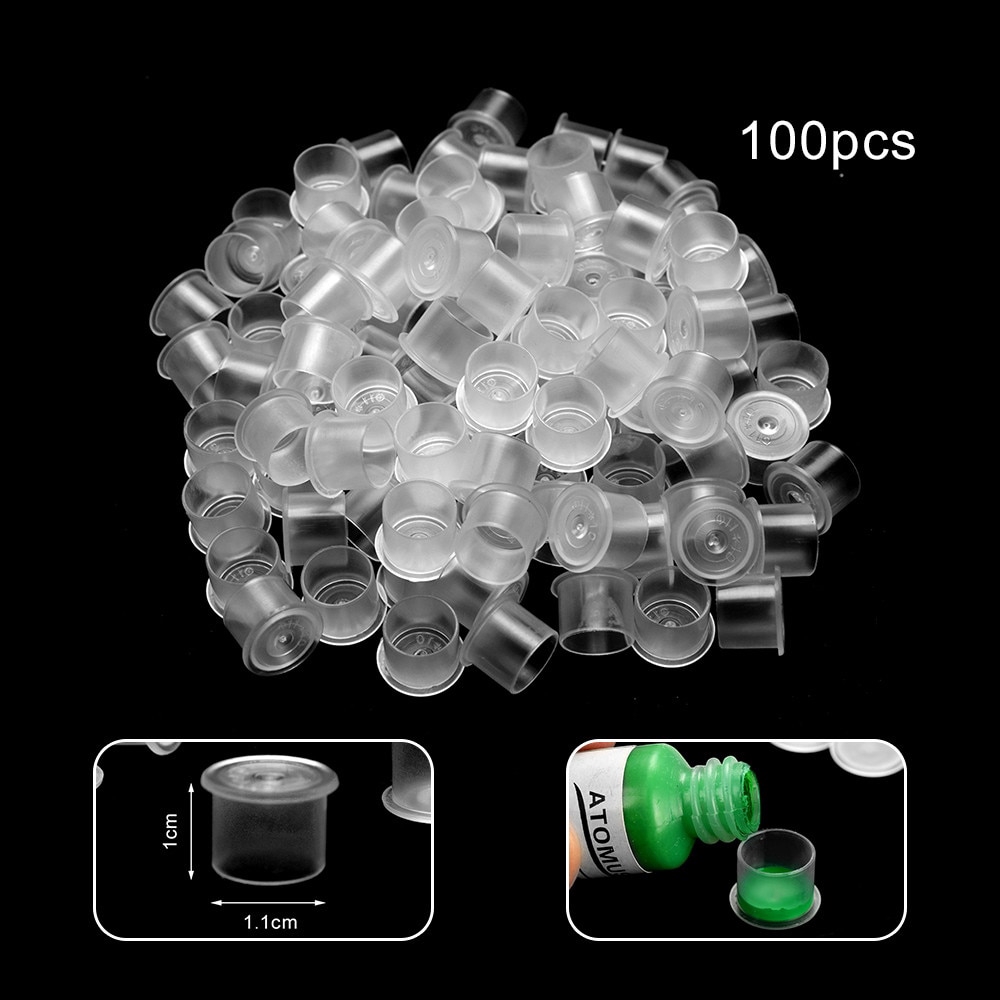 100/50 ชิ้น ถ้วยหมึกสัก พร้อมฐานพลาสติกใส แต่งหน้าถาวร หมึกสัก ถ้วยเม็ดสี ฝาสัก ถ้วยสี อุปกรณ์สัก
