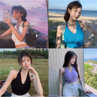 สี 4 แบบ พร้อมส่ง เสื้อครอปแขนกุด เนื้อผ้าพรีเมี่ยม