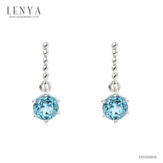 Lenya Jewelry ต่างหูบลูโทแพซ (Blue Topaz) ตัวเรือนเงินแท้ 925 ชุบโรเดียม ดีไซน์เล็กๆน่ารัก