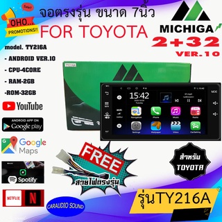 พร้อมจัดส่ง!! จอแอนดรอย 7 นิ้ว MICHIGA ตรงรุ่น TOYOTA พร้อมปลั๊กตรงรุ่น แรม 2 รอม 16 จอติดรถยนต์ สำหรับรถโตโยต้า
