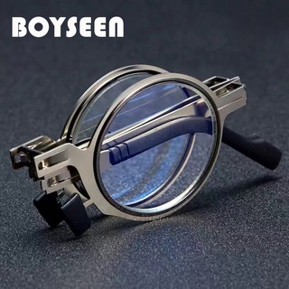 BOYSEEN โลหะรูปไข่สแควร์ Presbyopic พับแว่นตาอ่านหนังสือ Anti-Blue Light Blocking กรอบแว่นตาคอมพิวเตอร์สำหรับอ่าน