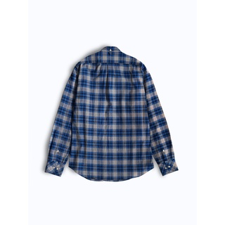 [JBB*] ROYAL BLUE/GREY PLAID BUTTON-DOWN WORK SHIRT เจบีบี เสื้อเชิ้ตผู้ชาย เสื้อเชิ้ตติดกระดุม เสื้อเชิ้ตลำลองผ้าคอตตอน