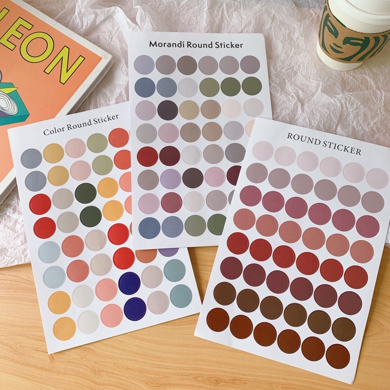 สติกเกอร์ ไดคัท (จุดกลม) สีสดใส สติกเกอร์แปะผนัง ตกแต่งไดอารี่ DIY