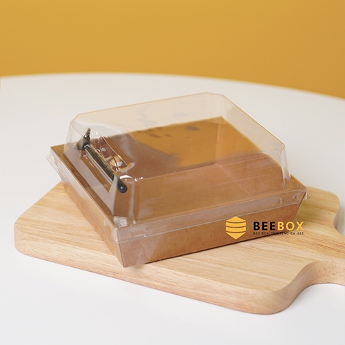 กล่องจัตุรัสใหญ่ พร้อมส้อมข้าง กันมัน กันซึม กระดาษ Foodgrade สามารถแช่ตู้เย็นได้  (1แพค:20ชุด)