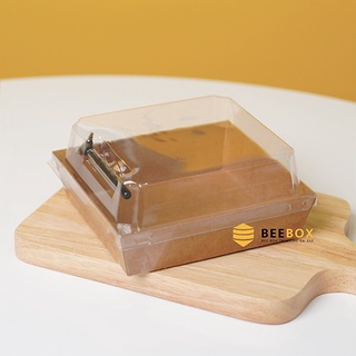 กล่องจัตุรัสใหญ่ พร้อมส้อมข้าง กันมัน กันซึม กระดาษ Foodgrad…