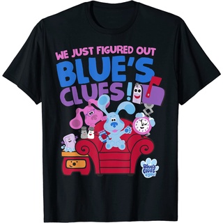 เสื้อยืดผ้าฝ้ายพรีเมี่ยม เสื้อยืด พิมพ์ลาย Blues Clues &amp; You Group Shot Just Figured Out สีฟ้า สําหรับเด็ก