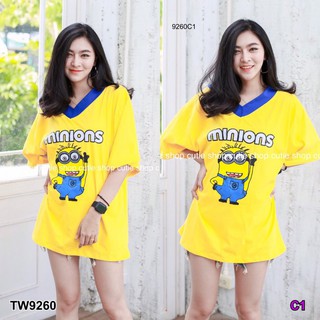 TW9260Dress เดรสสั้น มินเนี่ยน รายละเอียดสินค้า Dress oversized เดรสสั้น ลายการ์ตูน เนื้อผ้าคอตตอนเนื้อดี  ผ้าใส่สบายยืด