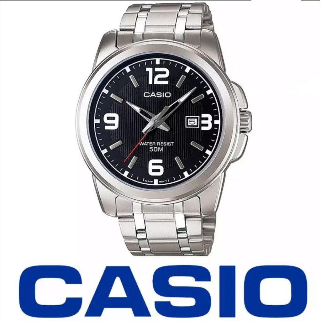 Casio นาฬิกาข้อมือผู้ชาย สายสแตนเลส หน้าปัดดำ รุ่น MTP-1314D-1AV-100%