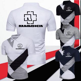 Men New Fashion Lapel Shirts Standed Collar Stitching Color T Shirts Street Wear Rammstein Logo Men