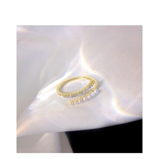 พร้อมส่ง R10 - Golden Retro 01 - แหวนหัวเปิด เพชรสลับมุก