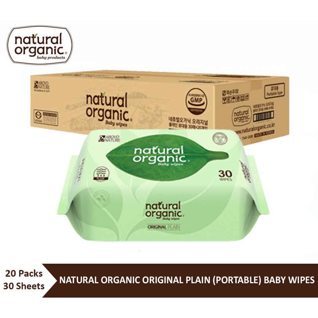 Natural Organic, Original Plain Baby Wipes (Refill Type, 20*30 Sheets) ทิชชูเปียก เนเชอรัลออแกนิค ขนาดพกพา ไม่มีฝา