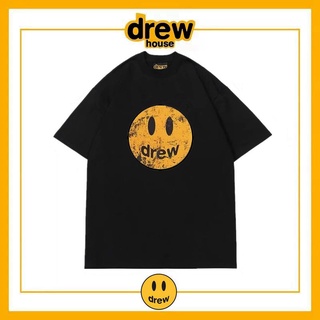 Drew เสื้อยืดแขนสั้น ผ้าฝ้าย พิมพ์ลายหน้ายิ้ม ทรงหลวม แฟชั่นฤดูร้อน สําหรับคู่รัก