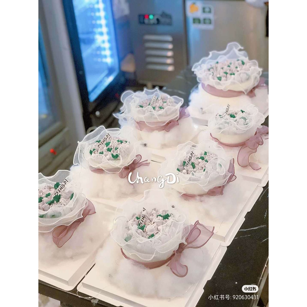 ช่อดอกไม้ริบบิ้นเส้นด้ายหยัก สามชั้น ขนาด 6 นิ้ว 8 นิ้ว สําหรับตกแต่งเค้ก - รูปที่ 7