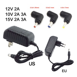 อะแดปเตอร์พาวเวอร์ซัพพลาย 110V-220V AC เป็น DC 2A 3A 10V 12V 15V มุมขวา 5.5x2.1 3.5x1.35 DC