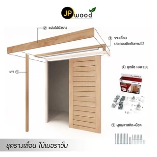 ชุดรางเลื่อน ไม้เมอราวั่น อุปกรณ์ครบชุด พร้อมทำสี สำหรับประตูสูง 2.00 ม.(ไม่รวมประตู)
