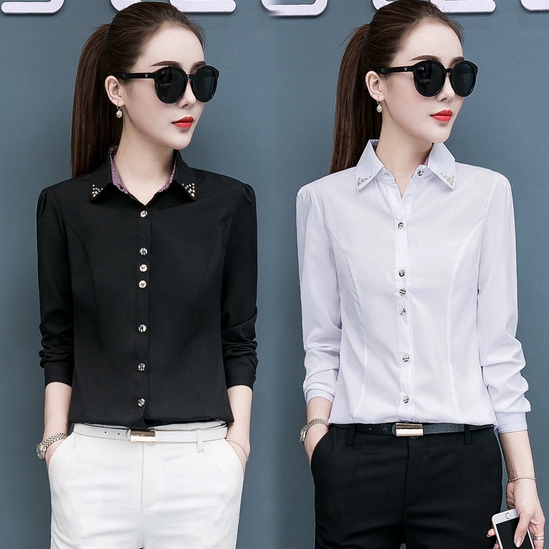 White Shirt Women's Long Sleeves Plaid Black Work Clothes Women's Red Shirts