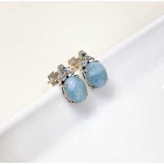 💠ต่างหูแนบหู หินลาริมาร์(Larimar)และพลอยบลูโทพาซ(Blue Topaz) ดีไซน์เข้ากันได้ดีเป็นโทนสีฟ้า