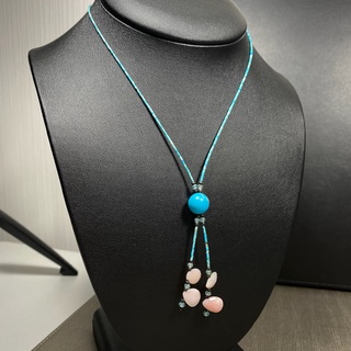 สร้อยคอหิน เทอร์ควอยซ์ บลู อะพาไทต์ และ พิ้งค์ โอปอล (Turquoise with Blue Apatite + Pink Opal Necklace)