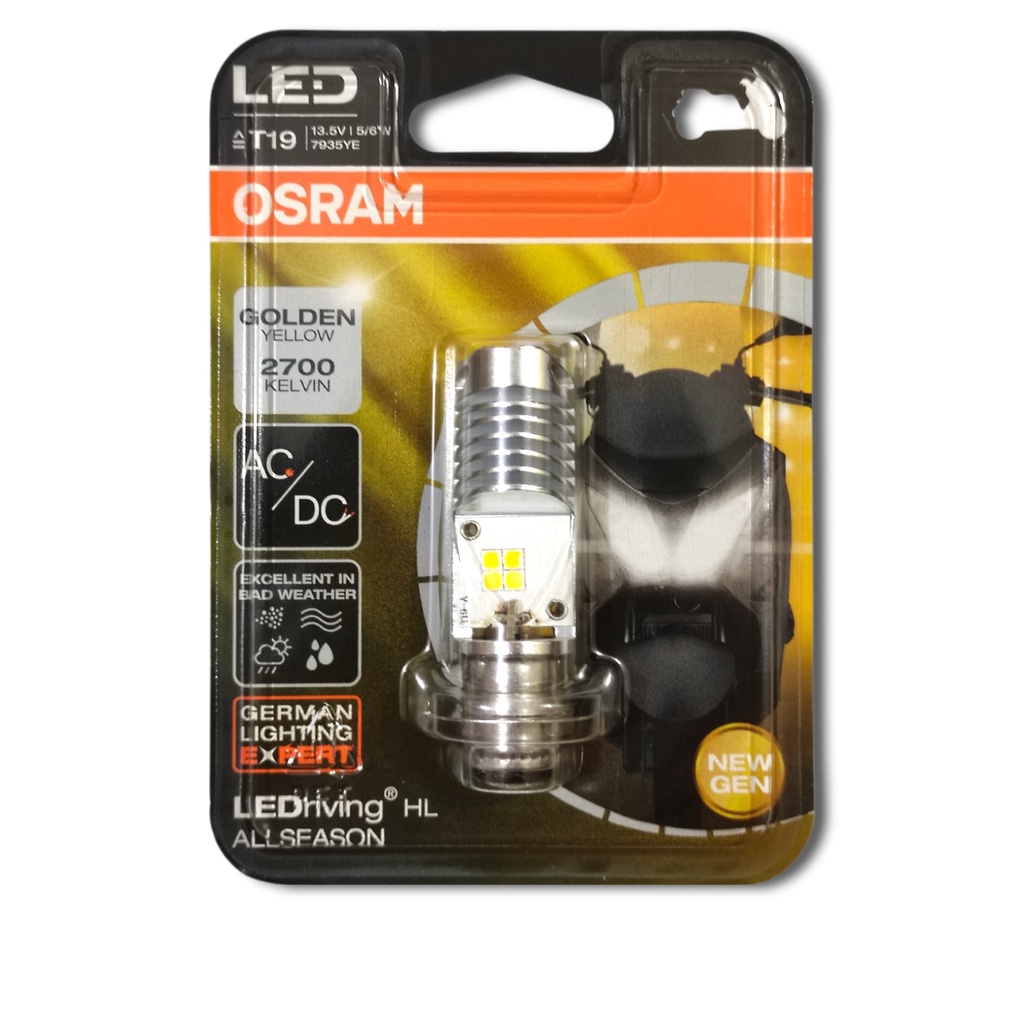 OSRAM LED T19 M5 K1 ไฟหน้ารถจักรยานยนต์ H6 สีเหลือง AC / DC - Plug n Play