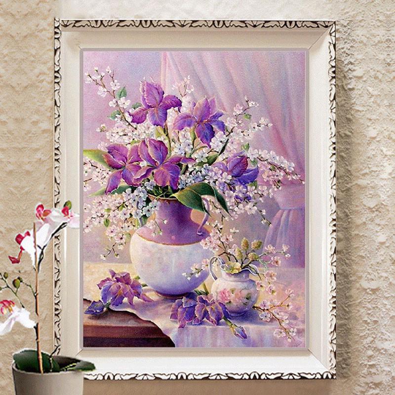 DIY Diamond Embroidery,Round Diamond Purple elegant vase Full rhinestone Diamond painting cross stitch,needlework