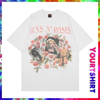 Guns N Roses เสื้อยืดลําลอง แขนสั้น พิมพ์ลายกราฟฟิค ดอกกุหลาบ โอเวอร์ไซซ์ สไตล์วินเทจ สําหรับผู้ชาย คู่รัก