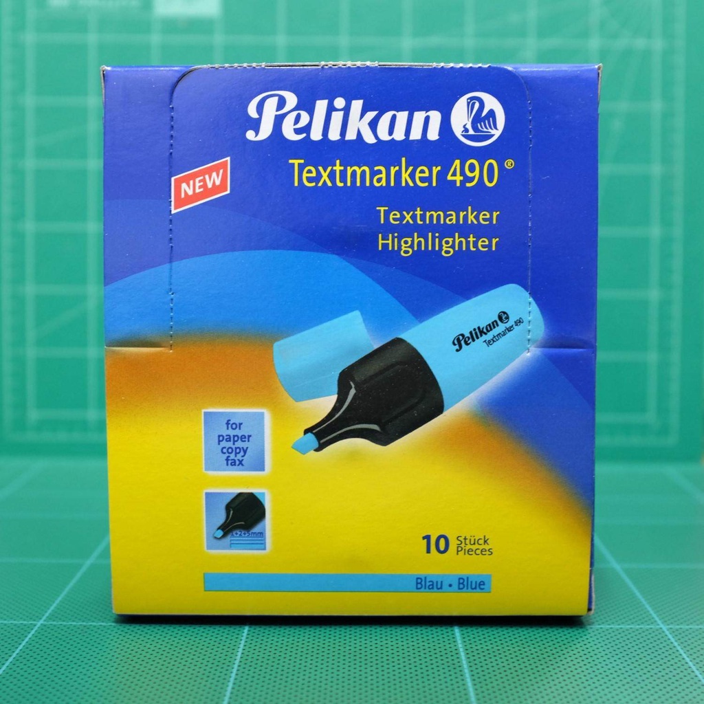 ปากกาเน้นข้อความ ไฮไลท์ สะท้อนแสง พีลีแกน Pelikan Textmarker 490 สีฟ้า (1กล่อง/10ด้าม)