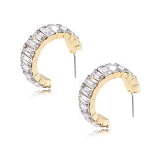 ต่างหูสีรุ้ง ต่างหูเพรช Geometric  Rhinestone Hoop Earrings