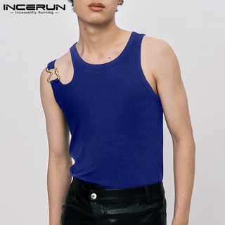 Incerun เสื้อกล้าม คอกลม แขนกุด กลวง สีพื้น ฤดูร้อน สําหรับผู้ชาย