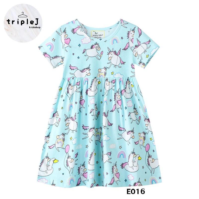 ชุดเดรสเด็กผู้หญิง ชุดกระโปรงเด็กผู้หญิง ลายยูนิคอร์น สีฟ้า ราคาถูก Shopee Lazada