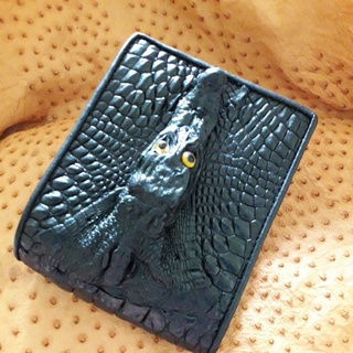 Gunuine crocodile skin head eye wallet black กระเป๋าสตางค์จระเข้