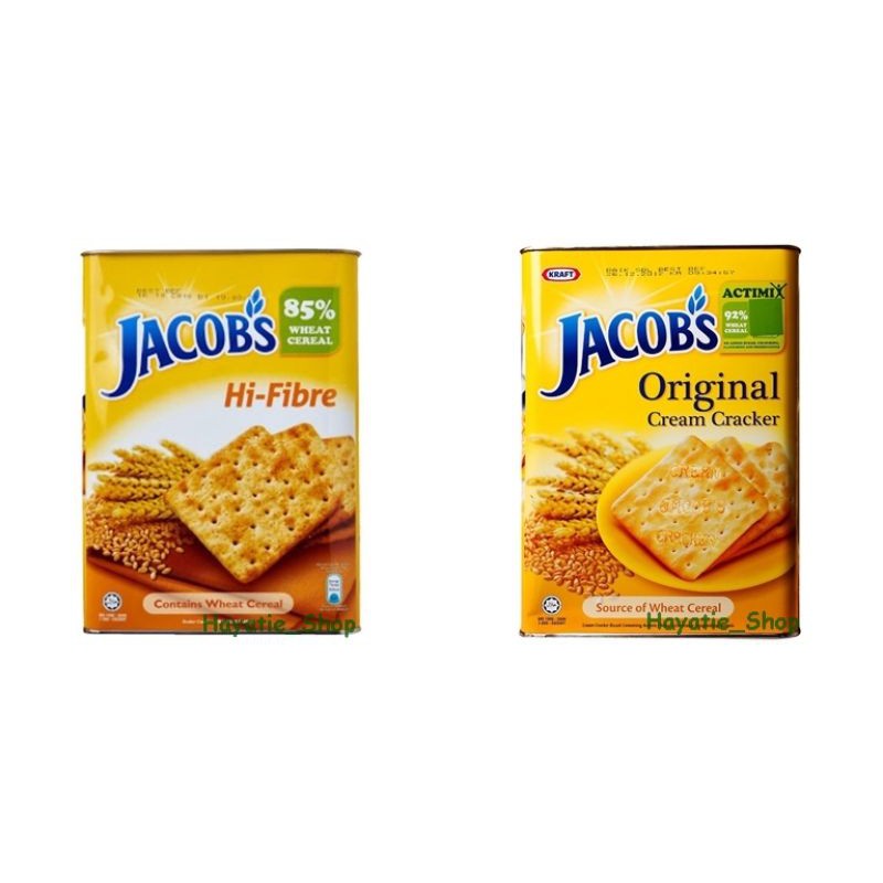 (2 รส) Jacob's Hi Fiber Cream Cracker และ Jacob's Original Cream Cracker ขนมปังจาค็อบส์ จาค็อบส์ ขนา