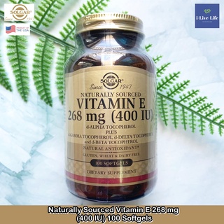 วิตามินอี Naturally Sourced Vitamin E as d-Alpha Tocopherol 268 mg (400 IU) 100 Softgels - Solgar ระบบภูมิคุ้มกัน