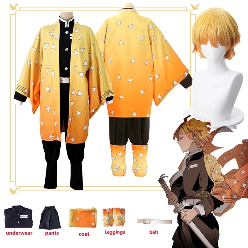 Agatsuma Zenitsu คอสเพลย์เครื่องแต่งกายวิกผม Anime Demon Slayer บทบาทเล่นเครื่องแต่งกายฮาโลวีนเครื่องแต่งกาย Prop อุปกรณ์เสริมสําหรับผู้หญิงและผู้ชาย