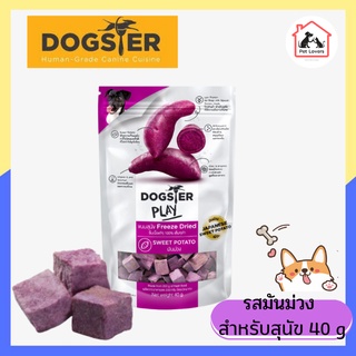 Dogster play Freeze Dried Toppers for Dog ด็อกสเตอร์ เพลย์ ขนมและท็อปปิ้งฟรีซดาย รสมันม่วง สำหรับสุนัข  ขนมหมา 40g.