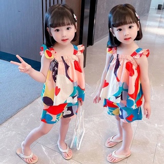 ชุดเสื้อแขนกุด + กางเกงขาสั้นสําหรับเด็กผู้หญิง 2 ชิ้น