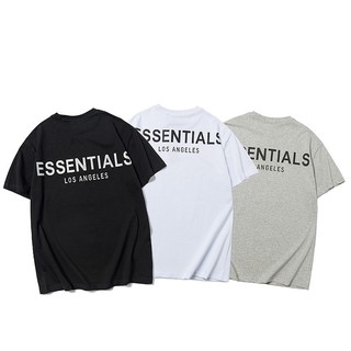 ESSENTIALS FEAR OF GOD FOG 3M สะท้อนแสง High Street FG สีขาวสีดำสีเทาพิมพ์ผ้าฝ้ายสบาย ๆ หลวม ๆ T เสื้อผู้ชายผู้หญิง O-Neck แขนสั้น