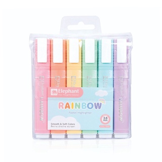 ปากกาไฮไลท์ ปากกาเน้นข้อความ สีพาสเทล ตราช้าง รุ่น Rainbow (แพ็ค 6 ด้าม) Elephant Highlighter